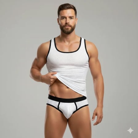 Modi Green Beyaz Delikli Kumaş Tank Top Slip Takımı