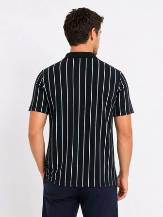 Modi Green Erkek Pike Kumaş Çizgili Polo Yaka Tişört Kısa Kol Yazlık T-Shirt - Siyah