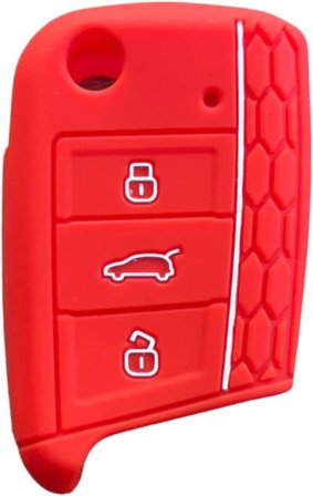 AutoHan Keys Volkswagen için Lüks Nano Anahtar Koruma Kılıfı, Golf 7, Golf 7.5, Tiguan, Polo, T-Roc, T-Cross Modelleri ile Uyumlu, Kırmızı Petek Desenli Silikon Kılıf