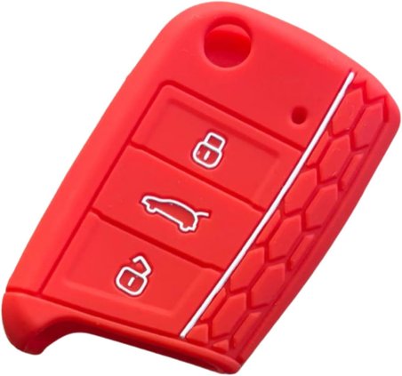 AutoHan Keys Volkswagen için Lüks Nano Anahtar Koruma Kılıfı, Golf 7, Golf 7.5, Tiguan, Polo, T-Roc, T-Cross Modelleri ile Uyumlu, Kırmızı Petek Desenli Silikon Kılıf