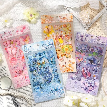 Kolbi Craft 4 Sayfa 60 Adet Şeffaf Pembe Kelebek Çiçek Sticker Bullet Journal Scrapbook Laptop Ajanda Planlayıcı