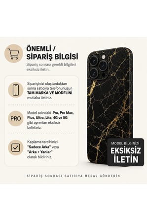 Altın Damarlı Siyah Mermer - Tüm Telefon Modellerine Uyumlu Kaplama - Sipariş Sonrası Marka ve Modelinizi İletiniz