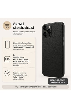 Siyah Saten Deri — Tüm Telefonlara Uyumlu Kaplama | Sipariş Sonrası Marka ve Modelinizi İletiniz