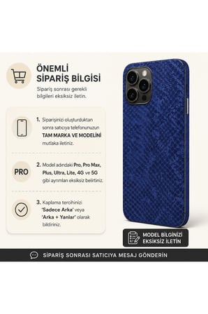 Mavi Yılan Derisi - Tüm Telefonlara Uyumlu Kaplama | Sipariş Sonrası Marka ve Modelinizi İletiniz