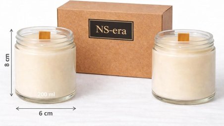 Sandal Ağacı Kokulu Dekoratif Ahşap Fitil 200 ml Kutulu Hediyelik 2'li Set Kavanoz Mum
