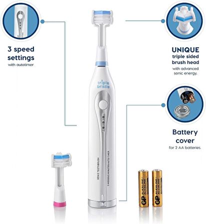 Triple Bristle GO - Üç Taraflı Sonic Diş Fırçası - Yumuşak Naylon Kıllar - 2 Adet