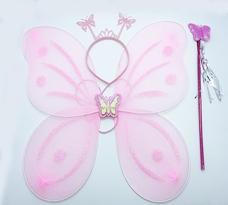 Toz Pembe Renk Kelebek Kanadı Tacı ve Sopası 50x37 cm (2)