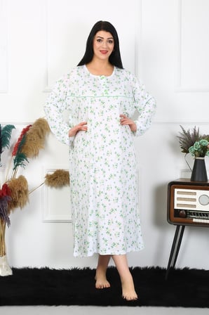Modi Kadın Büyük Beden Uzun Kol Beyaz Anne Gecelik 1363