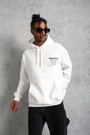 Modi Green Erkek 98 Baskılı Kapşonlu Sweat - Beyaz