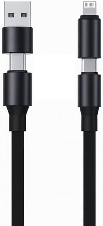 4 in 1 Usb-A+Type-C to Type-C+Lightning İle Uyumlu Süper Hızlı Şarj ve Data Kablosu Siyah(YK-K347, 4 in 1)