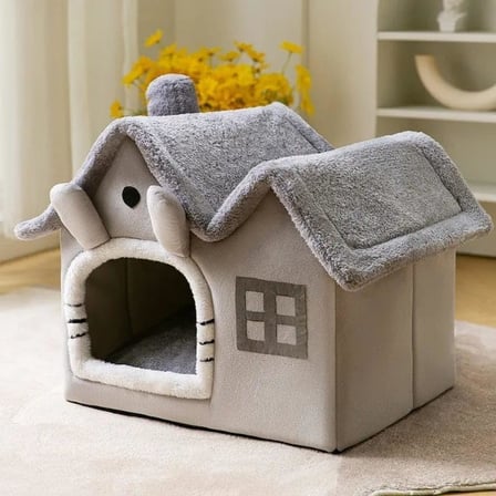 Kedi Evi Yumuşak Kedi Yatağı Derin Uyku Ve Kış Evi Çıkarılabilir Minder -villa 1adet (GRİ KÜÇÜK BOY)