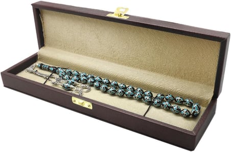 (Tesbihane) Kahverengi Deri İçi Astarlı Elegance Tesbih Kutusu