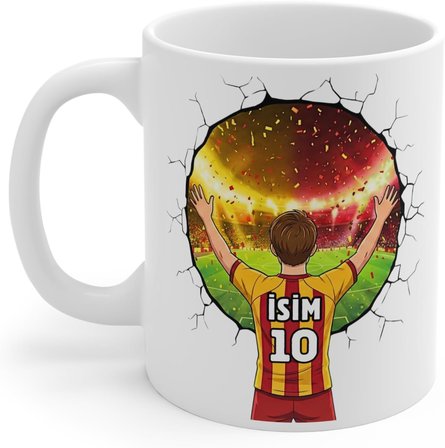 Türkiye'de Tek Futbol Toplu 3D Tasarım Kupa Bardak/Kişiye Özel Kupa Bardak/Sarı Kırmızı/Sarı Laciver/Siyah Beyaz Taraftar (Beyaz GS)