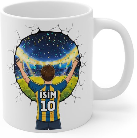 Türkiye'de Tek Futbol Toplu 3D Tasarım Kupa Bardak/Kişiye Özel Kupa Bardak/Sarı Kırmızı/Sarı Laciver/Siyah Beyaz Taraftar (Beyaz GS)