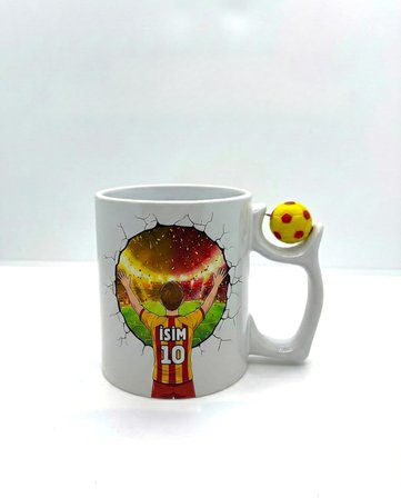 Türkiye'de Tek Futbol Toplu 3D Tasarım Kupa Bardak/Kişiye Özel Kupa Bardak/Sarı Kırmızı/Sarı Laciver/Siyah Beyaz Taraftar (Beyaz GS)