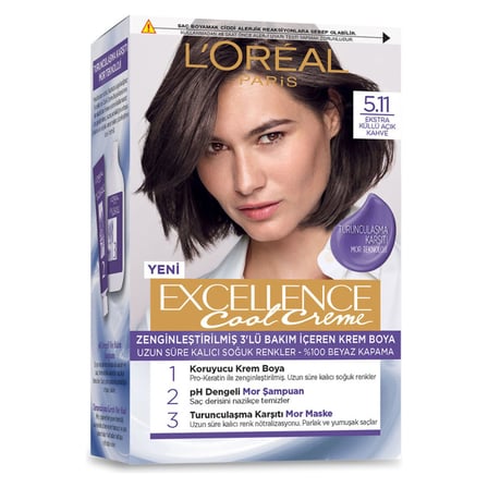 2 Adet L’Oréal Paris Excellence Cool Creme Saç Boyası – 5.11 Ekstra Küllü Açık Kahve