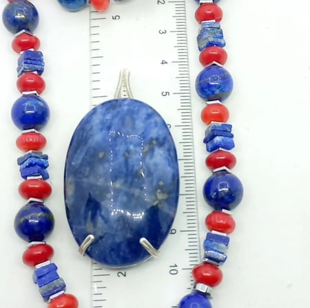 2906 Sodalit Lapislazuli Mercan Hematit portatif uçlu el yapımı kolye