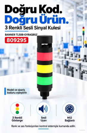 Banner TL50B-GYRAQBSZ 3 renkli sesli LED kolon lamba 809295