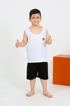 Modi Erkek Çocuk Sıfır Kol Şortlu Beyaz Penye Pijama Takımı 20434
