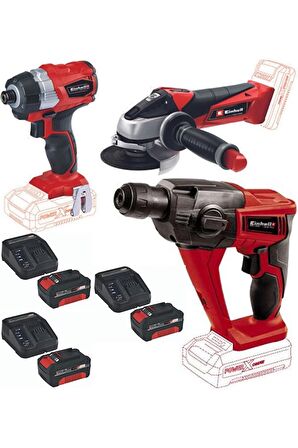 Einhell TE-CI 18 BL 4 Ah 3 Akülü Darbeli Vidalama + Te-ag 18/115 Avuç Taşlama Te-hd 18 Matkap