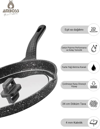 Döküm Granit Kapaklı Balık Tavası 34 cm