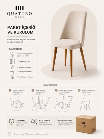 Norte Luna Krem Kumaş Döşemeli Ahşap Ayaklı Yemek Sandalyesi