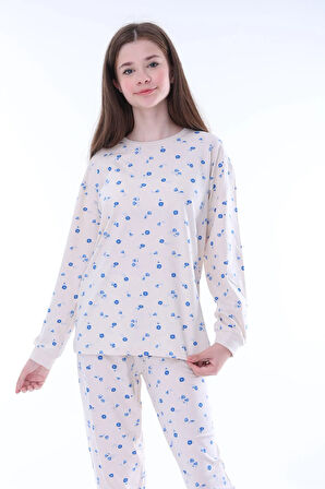 Minimal Çiçek Detaylı Pembe Kız Çocuk Pijama Takımı