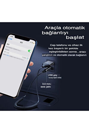 Aux Bluetooth 5.0 Araç Kiti Wireless Dönüştürücü Stereo Aux Çevirici Mikrofonlu Handsfree