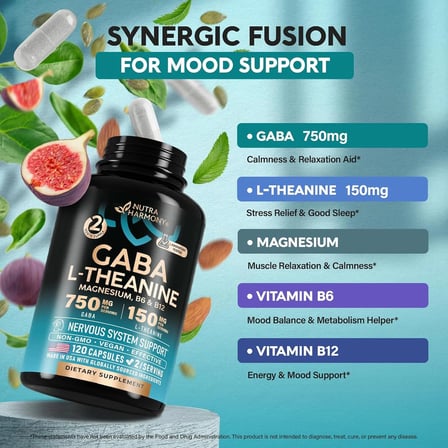 Gaba L-Theanine Stress Support Comlex 900 mg 120 Capsules ( 5 in 1 )