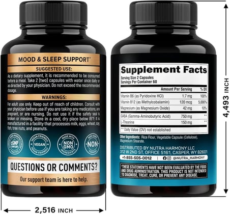 Gaba L-Theanine Stress Support Comlex 900 mg 120 Capsules ( 5 in 1 )