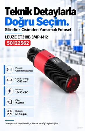 Leuze ET318B.3/4P-M12 enerjik cisimden yansımalı fotosel 50122562
