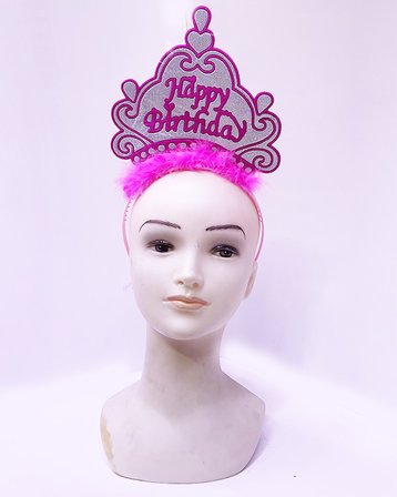 Happy Birthday Neon Pembe Renk Doğum Günü Tacı 24x15 cm (2)