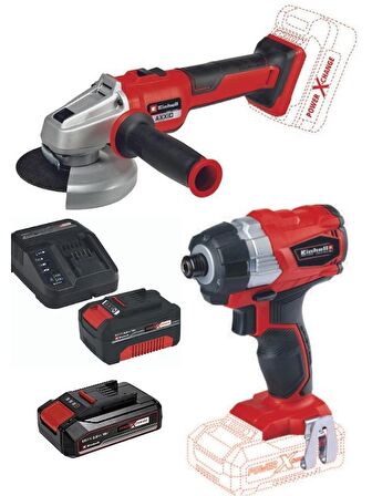 Einhell TE-CI 18 BL 2.5 Ah Çift Akülü Darbeli Vidalama + Axxio 18/115 Q Avuç Taşlama 2.5+4.0ah Kömürsüz Akülü Set