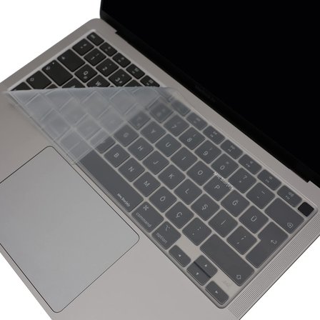 MacBook Air Klavye Koruyucu – 13inç M1 A2337,A2179 Uyumlu • Türkçe Q Düzen • Silikon İnce Kaplama • Toz ve Sıvı Koruması • UK ISO Klavyeyi Türkçeye Çevirme Desteği Şeffaf