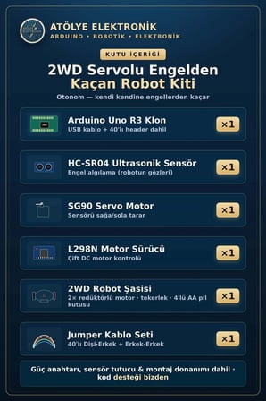 arduino 2wd servolu engelden kaçan robot araba kiti - li-on 18650 pil yuvalı set