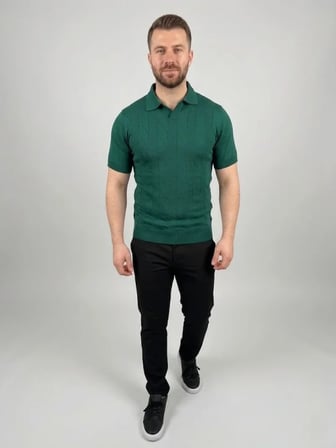 Modi Green Erkek Yazlık Triko Dokuma Tişört Kısa Kol Polo Yaka T-Shirt - Koyu Yeşil