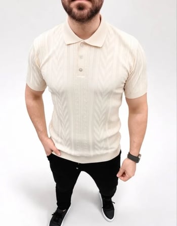 Modi Green Erkek Yazlık Triko Tişört Kısa Kol Polo Yaka Düğmeli T-Shirt - Krem