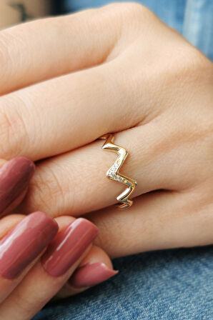 Zig Zag Altın Kombin Yüzük