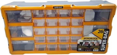Süper Bag 26'lı Mono Blok Çekmece Seti Hobby Organizer Seti Monoblok Çekmece Vida Dübel Kutusu Takı Kutusu ASR6004