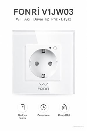Fonri WiFi Akıllı Duvar Prizi Beyaz – Uzaktan Kontrol, Zamanlama, Çocuk Kilidi Tuya Destekli