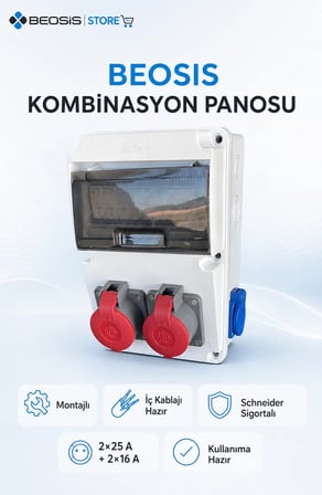 Beosis Kombinasyon Panosu 2x25A Trifaze 2x16A Monofaze Schneider Sigortalı Montajlı Kullanıma Hazır