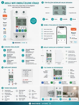 Tuya WiFi 1-63A Akıllı Otomatik Sigorta – Kaçak Akım ve Enerji İzleme