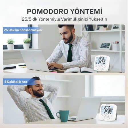 NPT19 Çift Sayaçlı Dijital Kronometre Pomodoro Motivasyon Saati