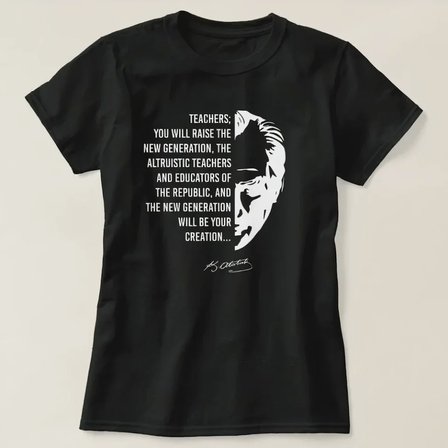 Modi Green 24 Kasım Öğretmenler Günü Temalı Baskılı Bisiklet Yaka T-shirt - Siyah