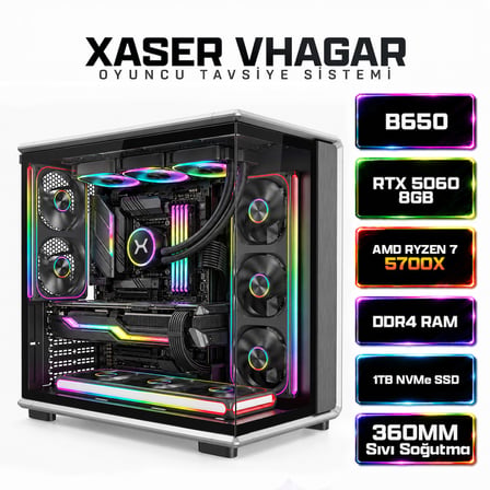 Xaser Vhagar X13 Ryzen 7 5700X 16GB Ram 1TB M.2 NVMe SSD 8GB RTX5060 Oyuncu Tavsiye Sistem
