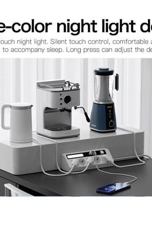 5’li Akım Korumalı Priz 2500w | 2 Usb + 2 Type-c Hızlı Şarj | Led Gece Lambalı | Dokunmatik Beyaz