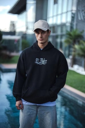 Modi Green Üç İplik Penye Kapşonlu Baskılı SweatShirt - Siyah