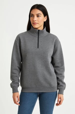 Modi Green Üç İplik Dık Yaka Yarım Fermuarlı SweatShirt - Antrasit