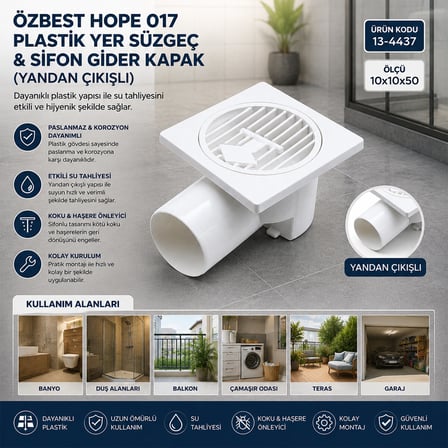 Lunaev Plastik Yer Süzgeç - Sifon Gider Kapak Yandan 10X10X50