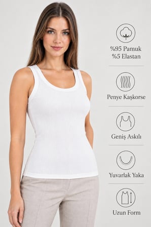 Loule Kadın 2'li %95 Pamuk Raporlu Penye Kaşkorse U Yaka Geniş Askılı Atlet - Esnek Yumuşak Günlük İç Giyim